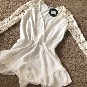 Long sleeve white lace romper